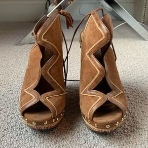 Schutz leather and suede wedges